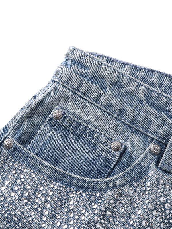 LUMINOUS DAWN RHINESTONE PEARL MESH JEANS