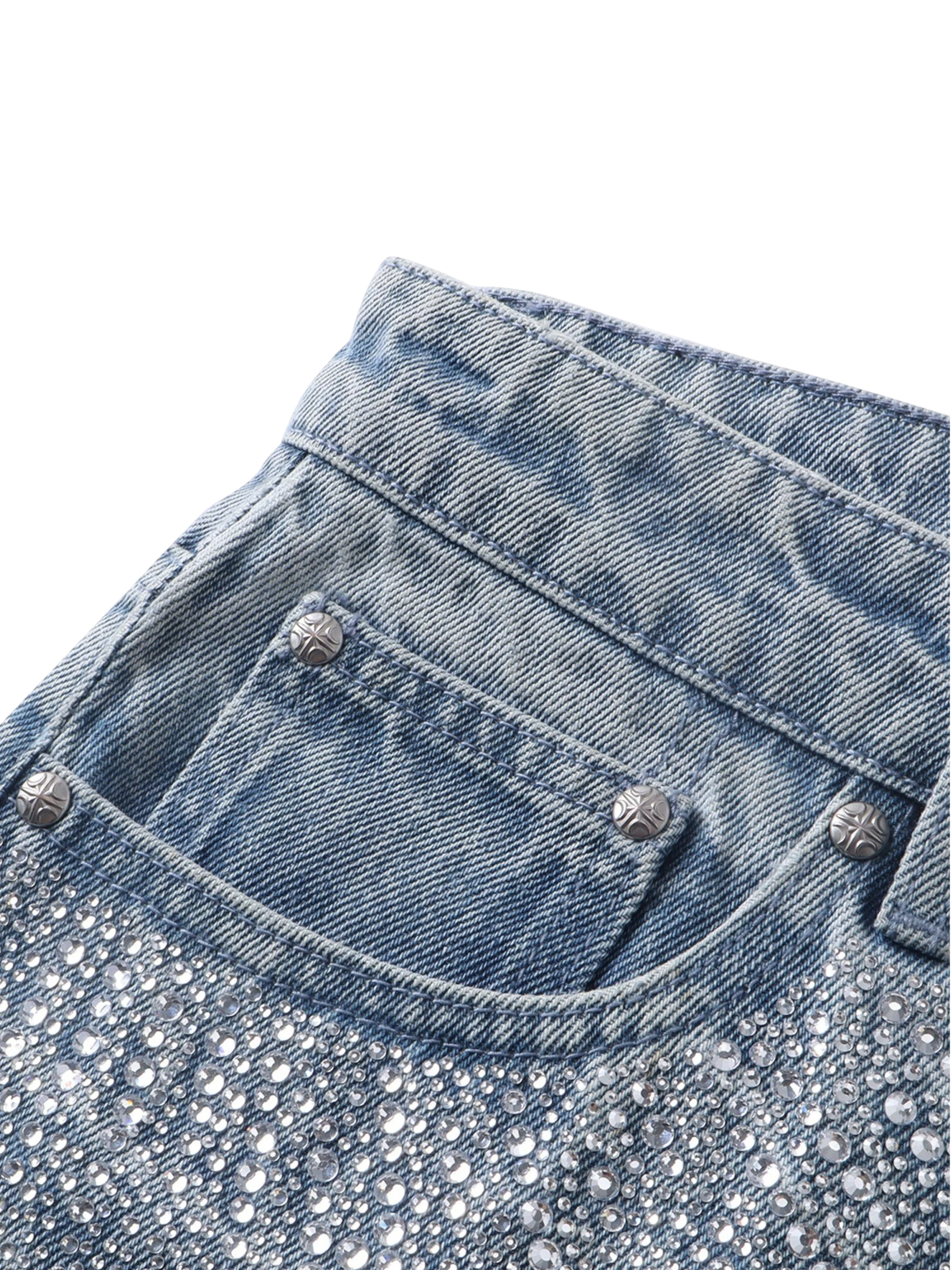 TBHNP Luminous Dawn gradient rhinestone wide-leg jeans, blue — men's streetwear denim