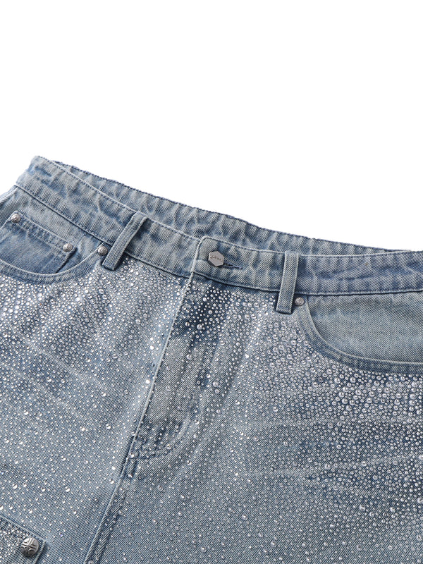 LUMINOUS DAWN RHINESTONE PEARL MESH JEANS