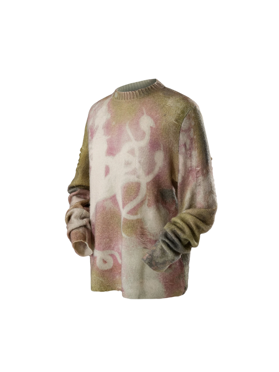 TBHNP Disciple all-over print distressed knit sweater — men's streetwear knitwear
