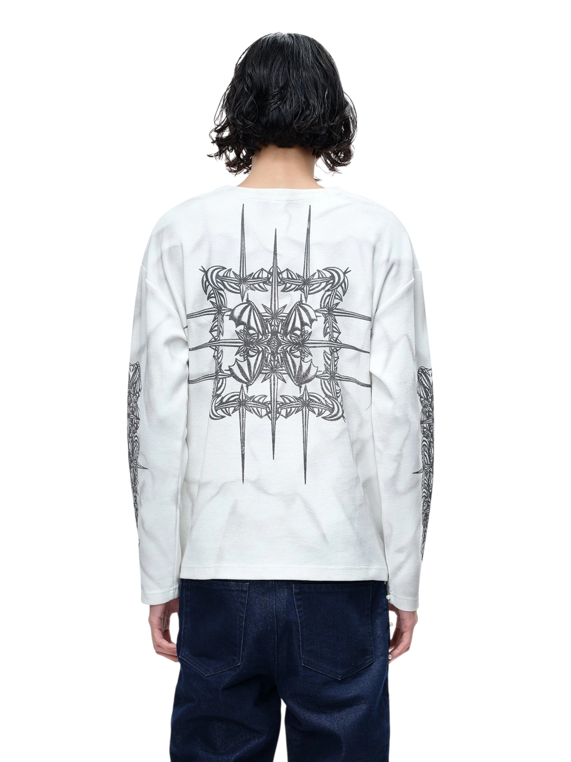TBHNP Luminous Dawn waffle-knit henley long-sleeve top with metal chest badge — men's streetwear henley