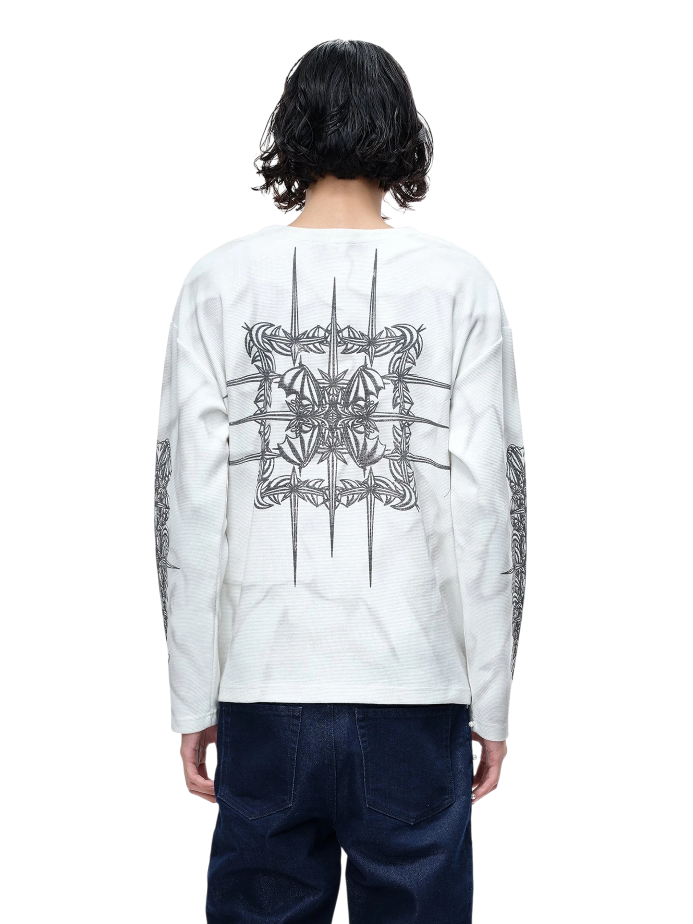 TBHNP Luminous Dawn waffle-knit henley long-sleeve top with metal chest badge — men's streetwear henley