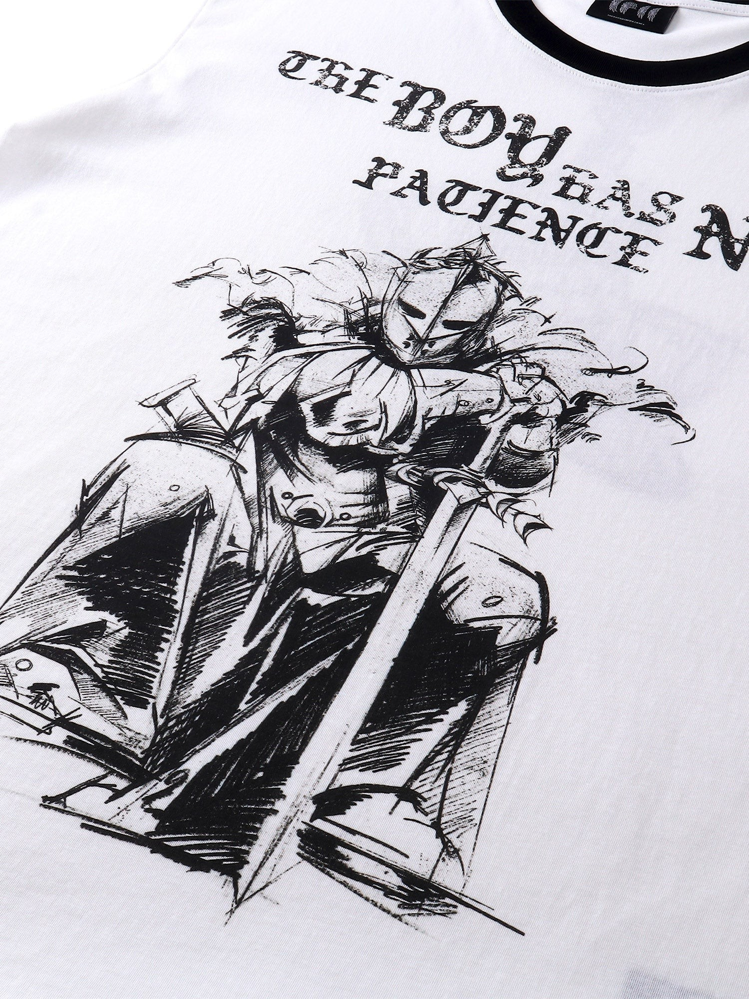 TBHNP Luminous Dawn sketch knight rhinestone ringer tee — men's streetwear graphic tee