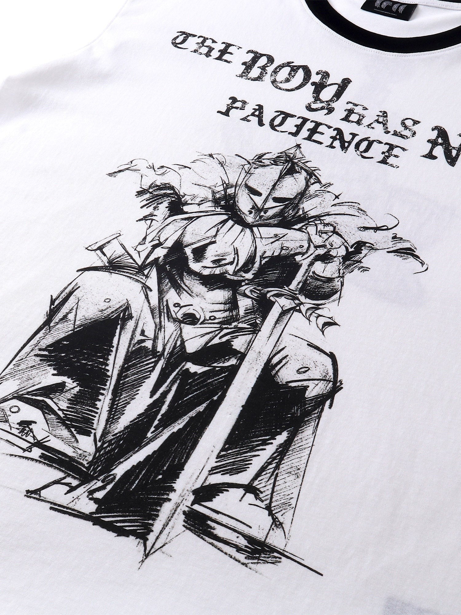 TBHNP Luminous Dawn sketch knight rhinestone ringer tee — men's streetwear graphic tee