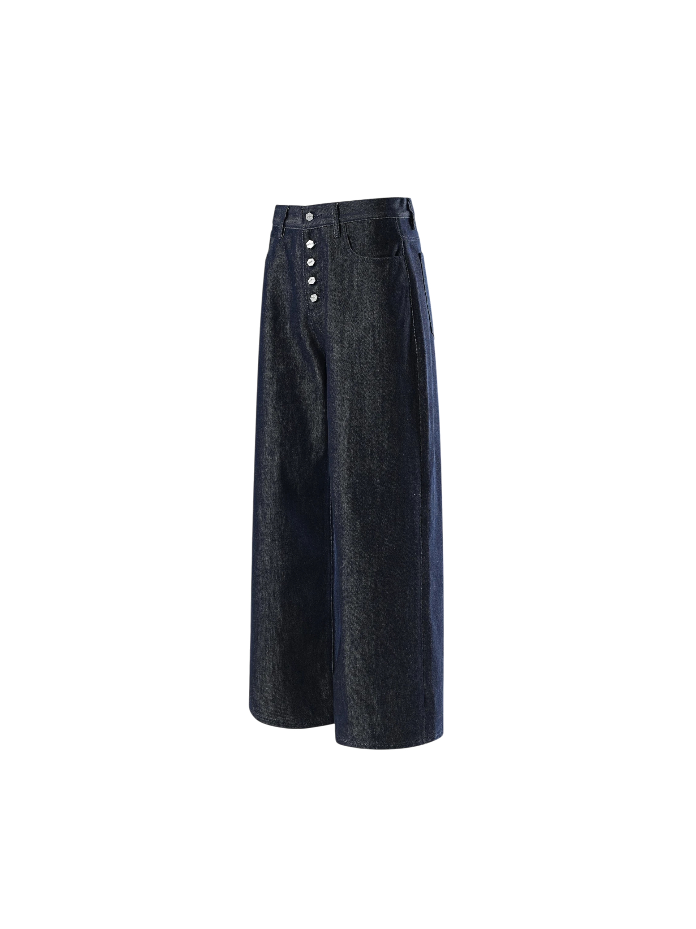 TBHNP Luminous Dawn button-fly wide-leg jeans, dark blue — men's streetwear denim