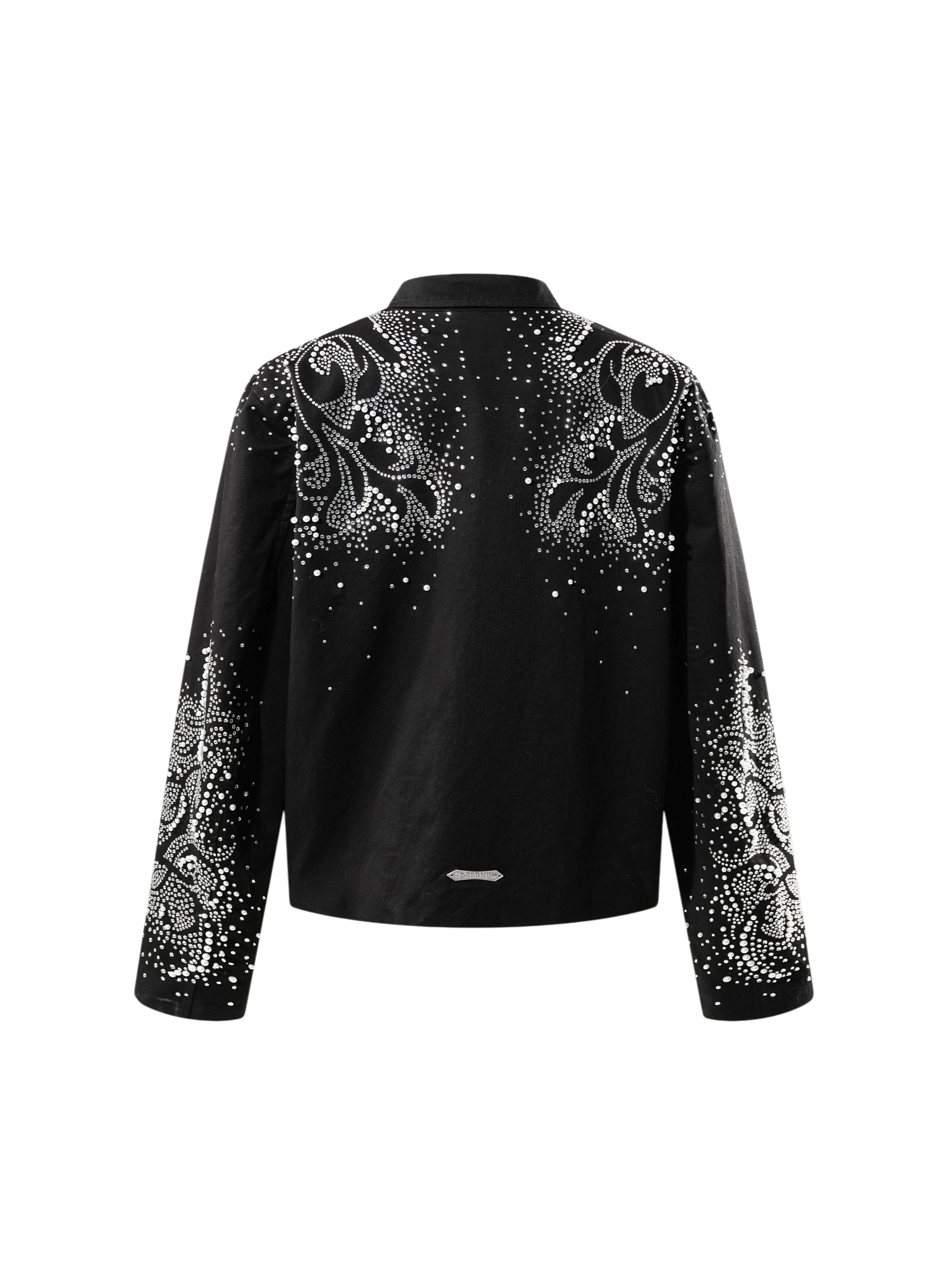 TBHNP Luminous Dawn pearl rhinestone cotton zip jacket, black — men's streetwear jacket
