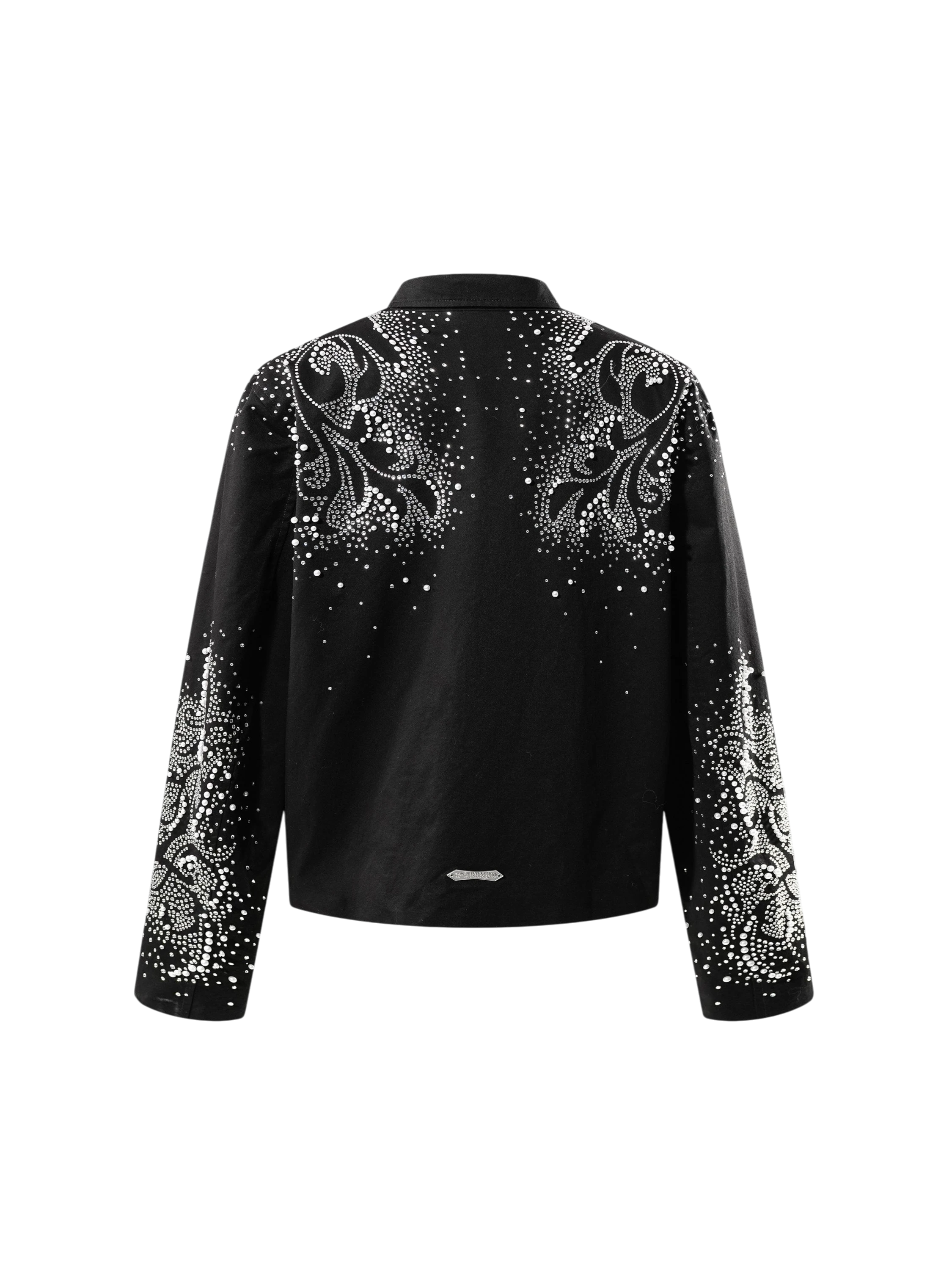 TBHNP Luminous Dawn pearl rhinestone cotton zip jacket, black — men's streetwear jacket