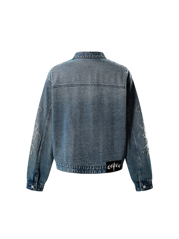 LUMINOUS DAWN RHINESTONE CROPPED DENIM JACKET