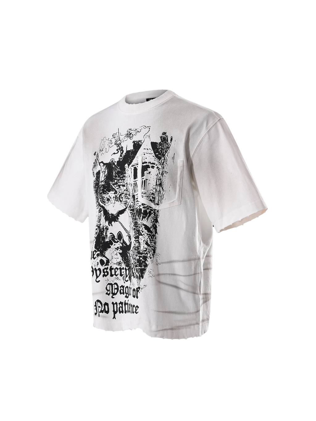 TBHNP Luminous Dawn gothic castle print heavyweight t-shirt, white — men's streetwear graphic tee