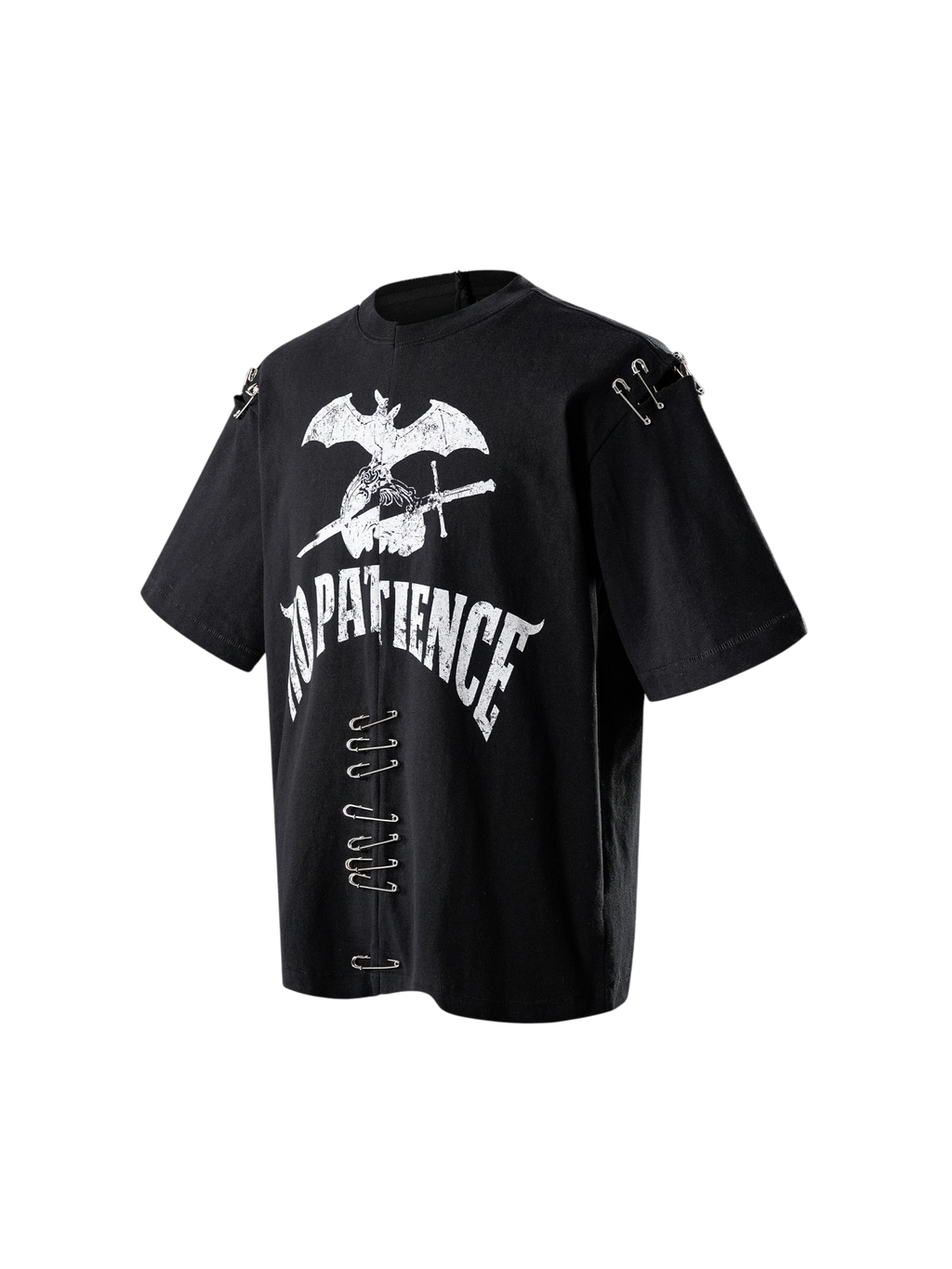 TBHNP Luminous Dawn destroyed patchwork heavyweight t-shirt, black — men's streetwear graphic tee
