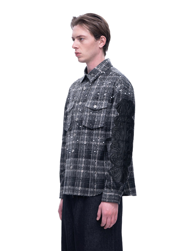 LUMINOUS DAWN RHINESTONE PEARL BAT PATTERN L-S SHIRT