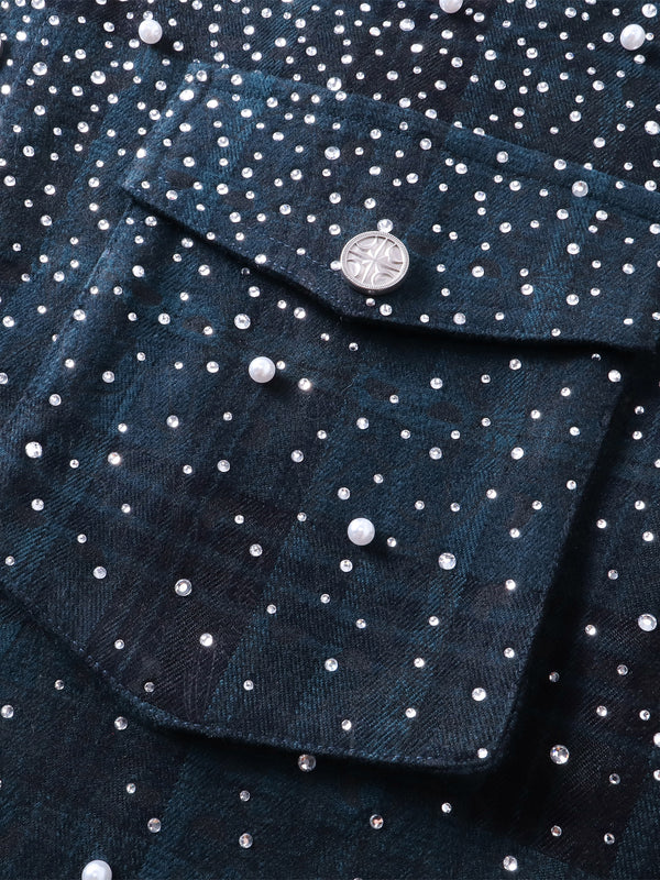 LUMINOUS DAWN RHINESTONE PEARL BAT PATTERN L-S SHIRT