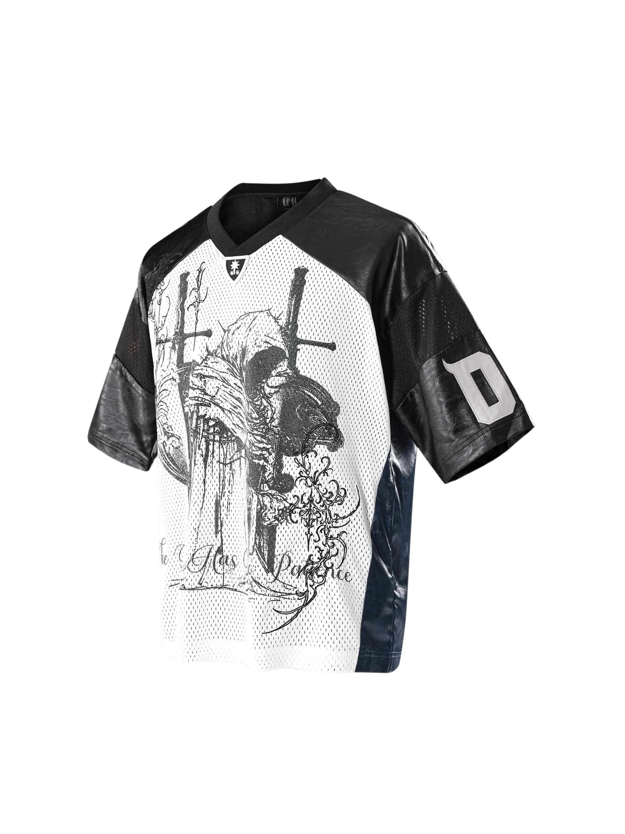 TBHNP Luminous Dawn sword and knight mesh football jersey with leather sleeves, navy blue — men's streetwear jersey