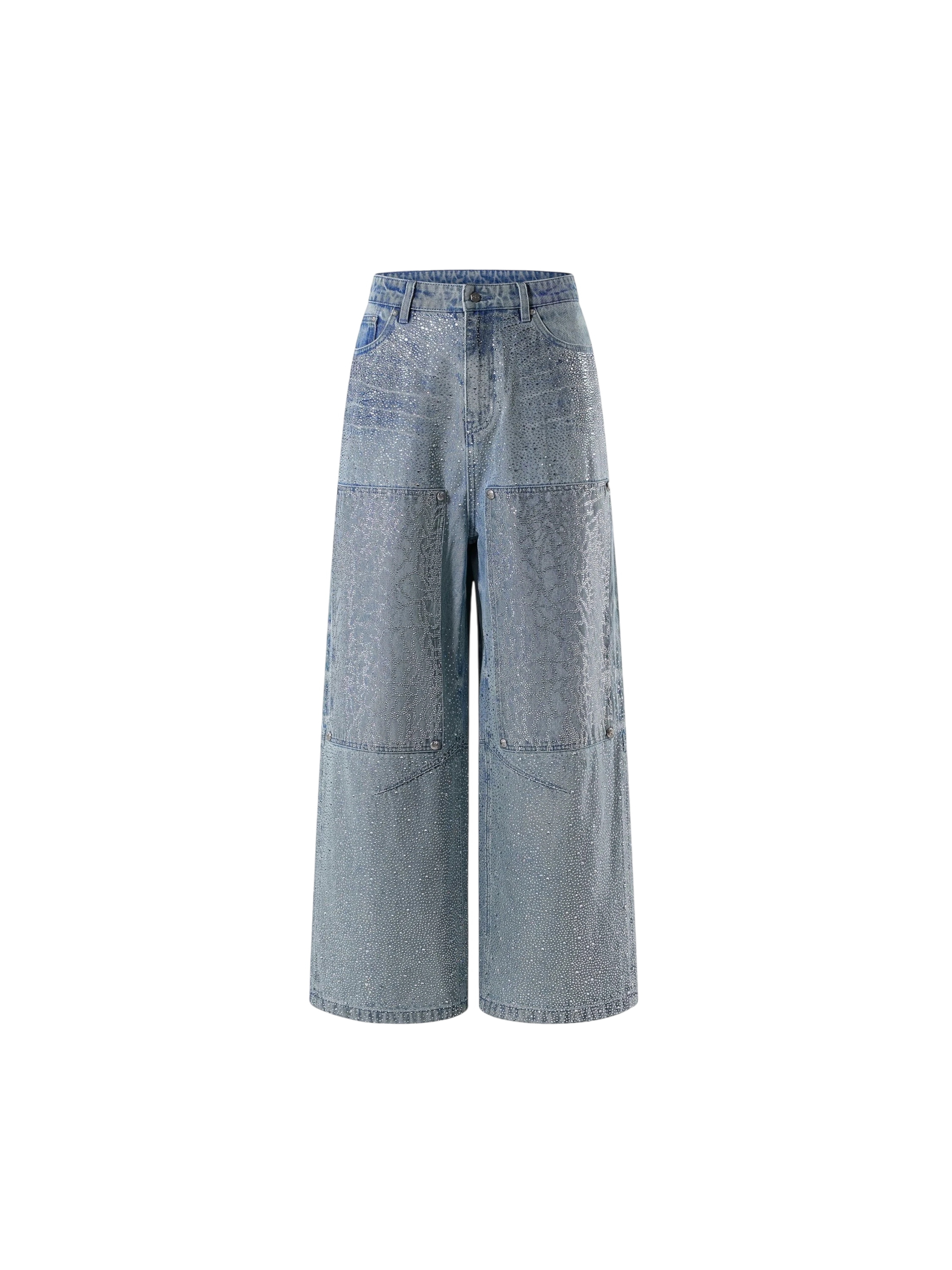 TBHNP Luminous Dawn gradient rhinestone wide-leg jeans, blue — men's streetwear denim