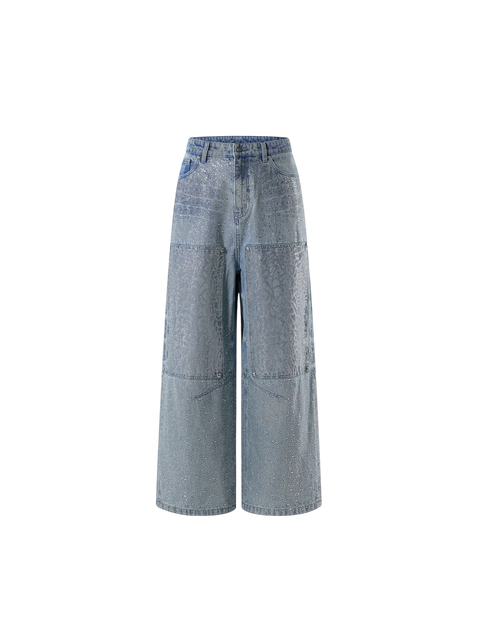 TBHNP Luminous Dawn gradient rhinestone wide-leg jeans, blue — men's streetwear denim