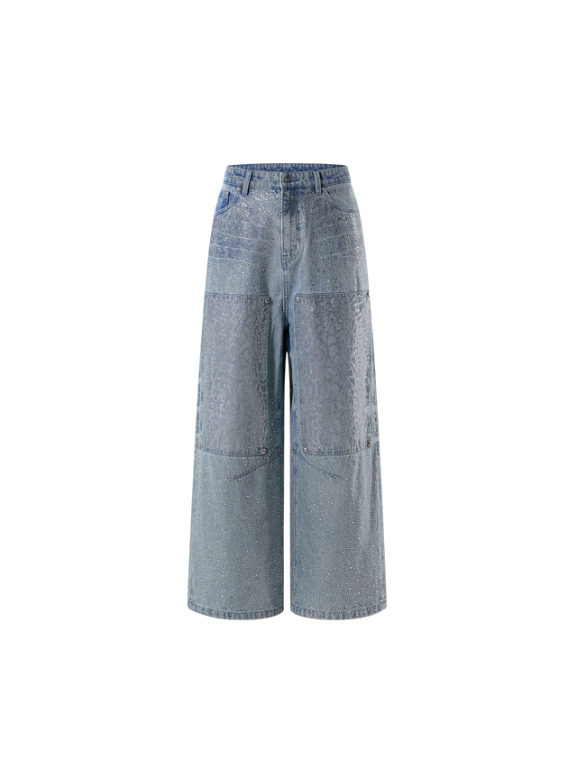 RHINESTONE PEARL WIDE-LEG JEANS