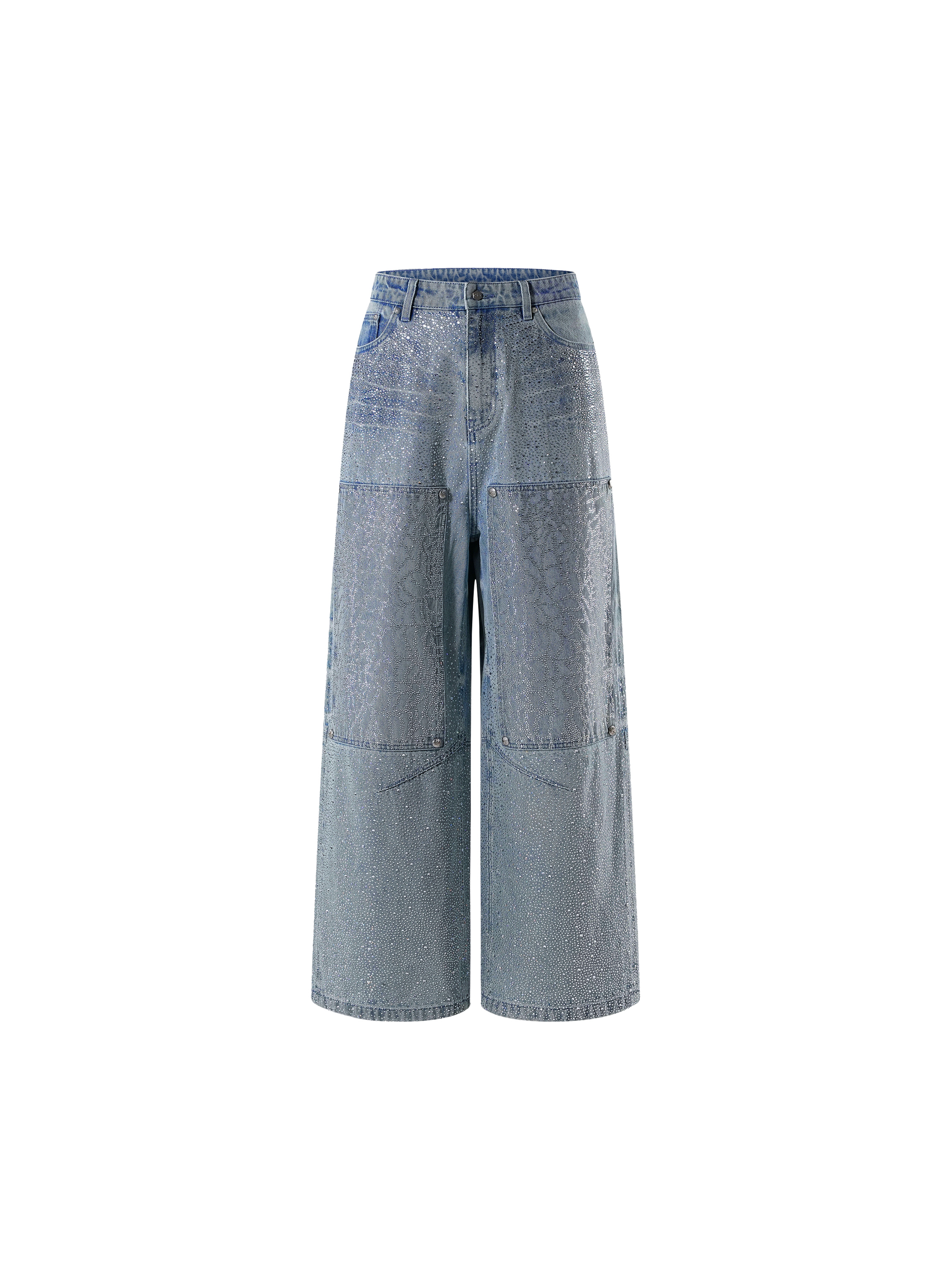 LUMINOUS DAWN RHINESTONE PEARL MESH JEANS