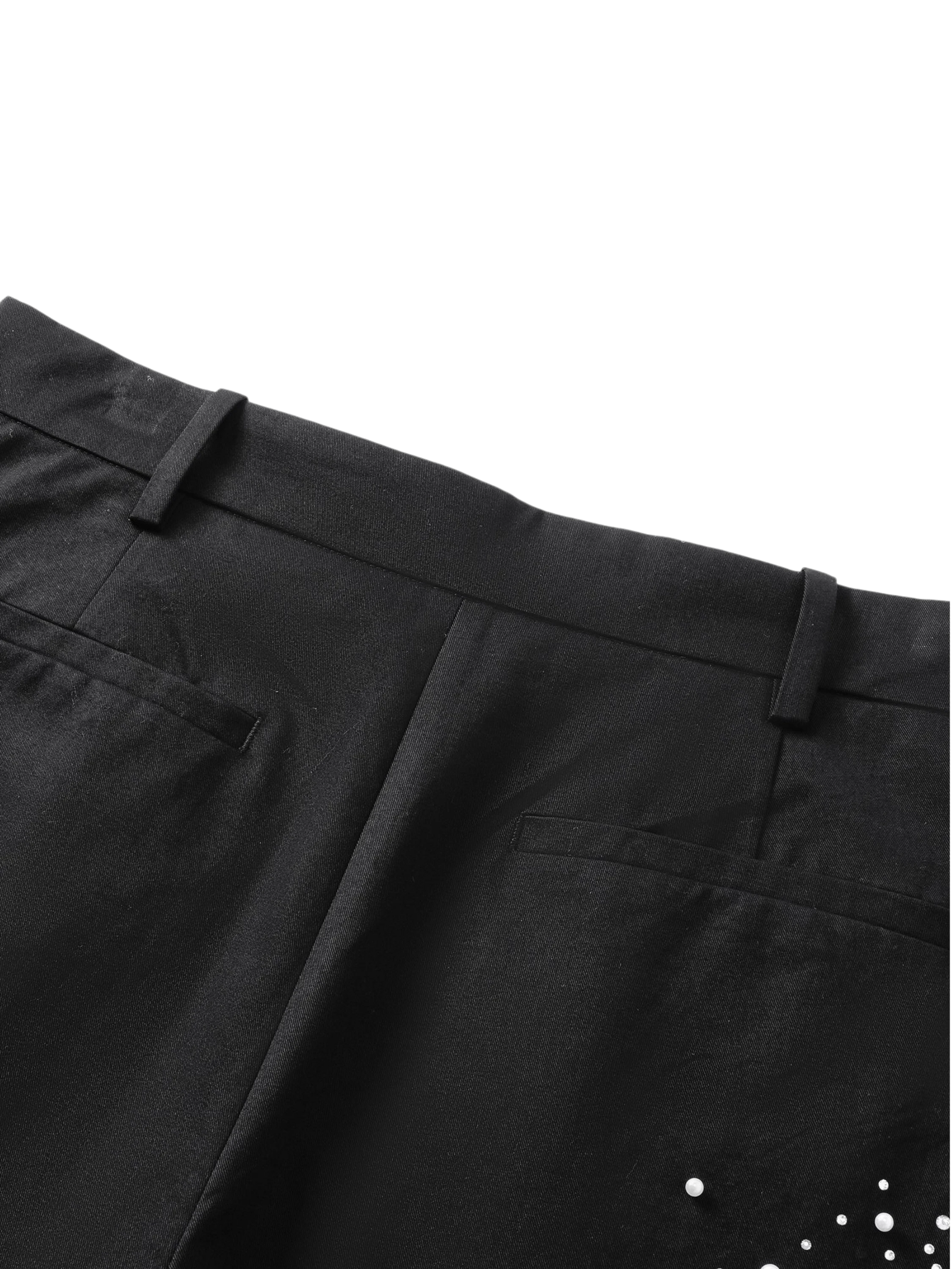 TBHNP Luminous Dawn pearl rhinestone wide-leg trousers, black — men's streetwear pants