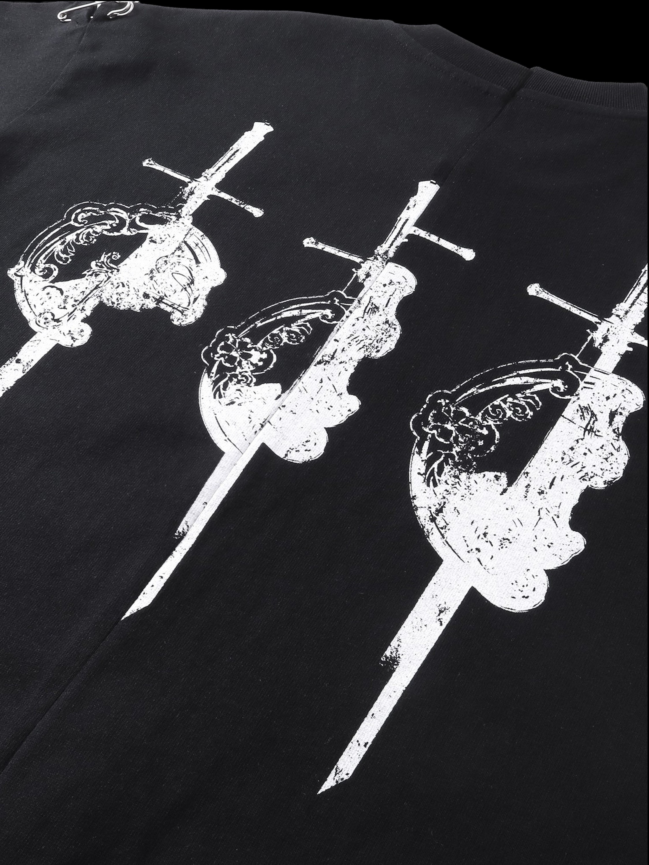 TBHNP Luminous Dawn destroyed patchwork heavyweight t-shirt, black — men's streetwear graphic tee