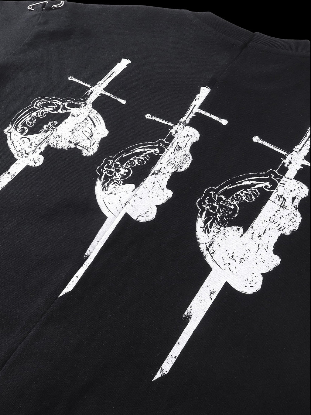 TBHNP Luminous Dawn destroyed patchwork heavyweight t-shirt, black — men's streetwear graphic tee