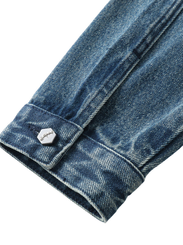 LUMINOUS DAWN RHINESTONE CROPPED DENIM JACKET