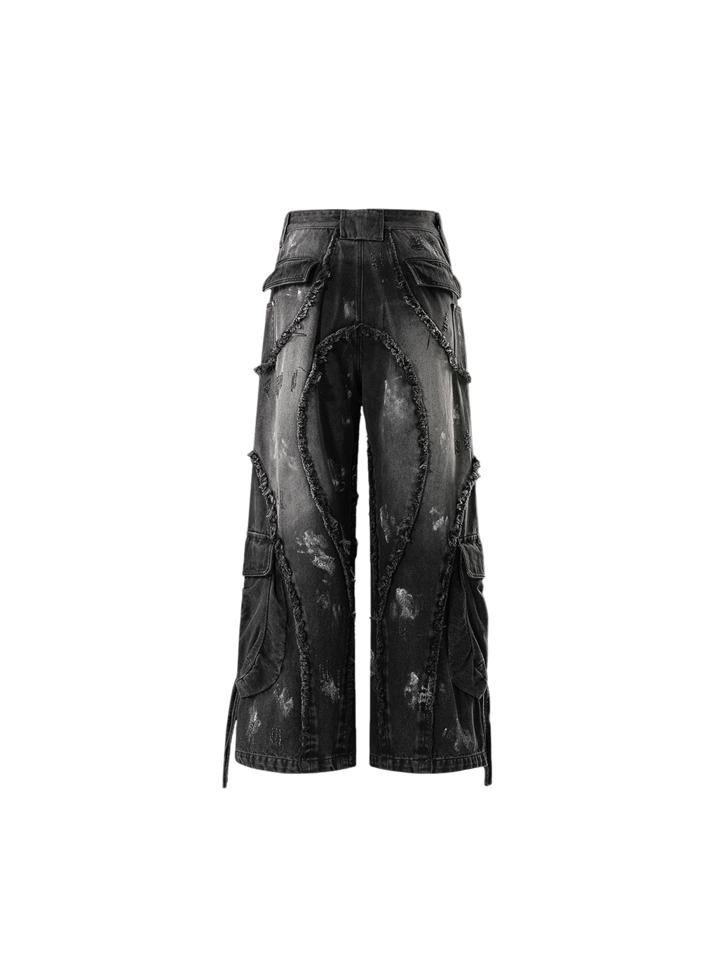 TBHNP Luminous Dawn rivet ribbon baggy jeans, black — men's streetwear denim