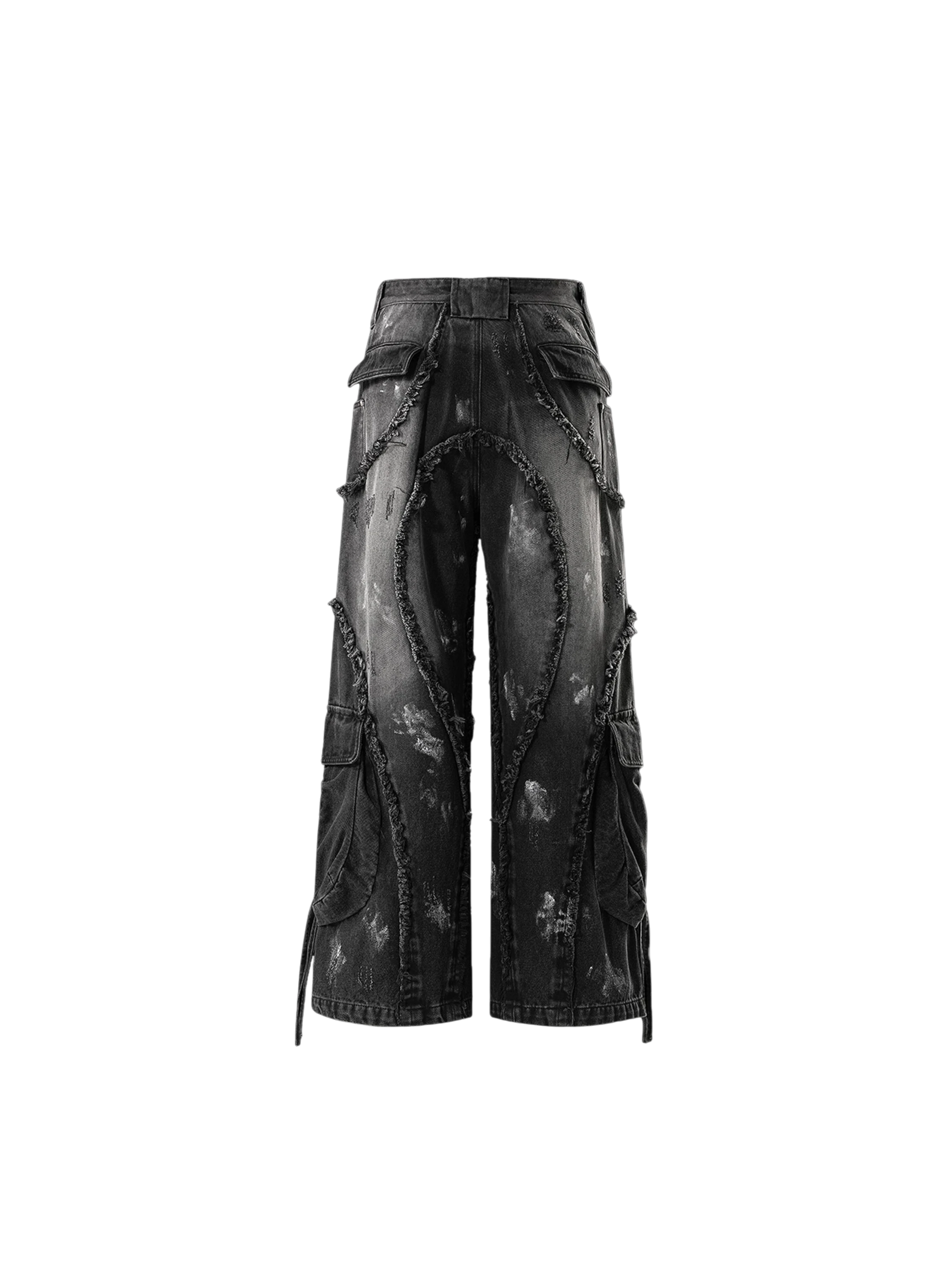TBHNP Luminous Dawn rivet ribbon baggy jeans, black — men's streetwear denim