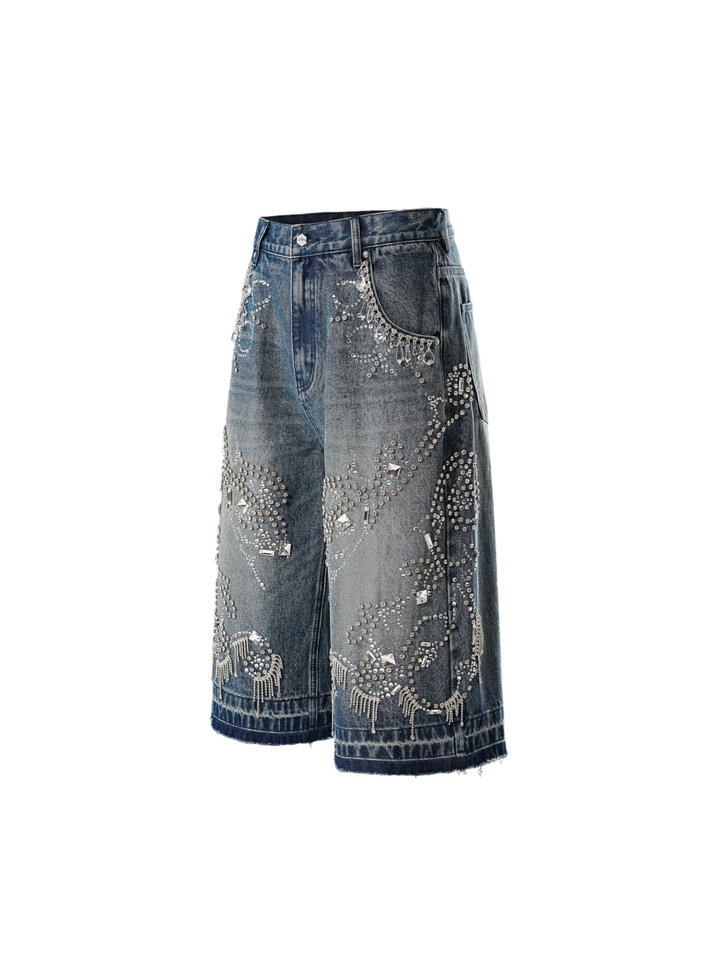 TBHNP Luminous Dawn rhinestone vine cropped wide-leg jeans — men's streetwear denim