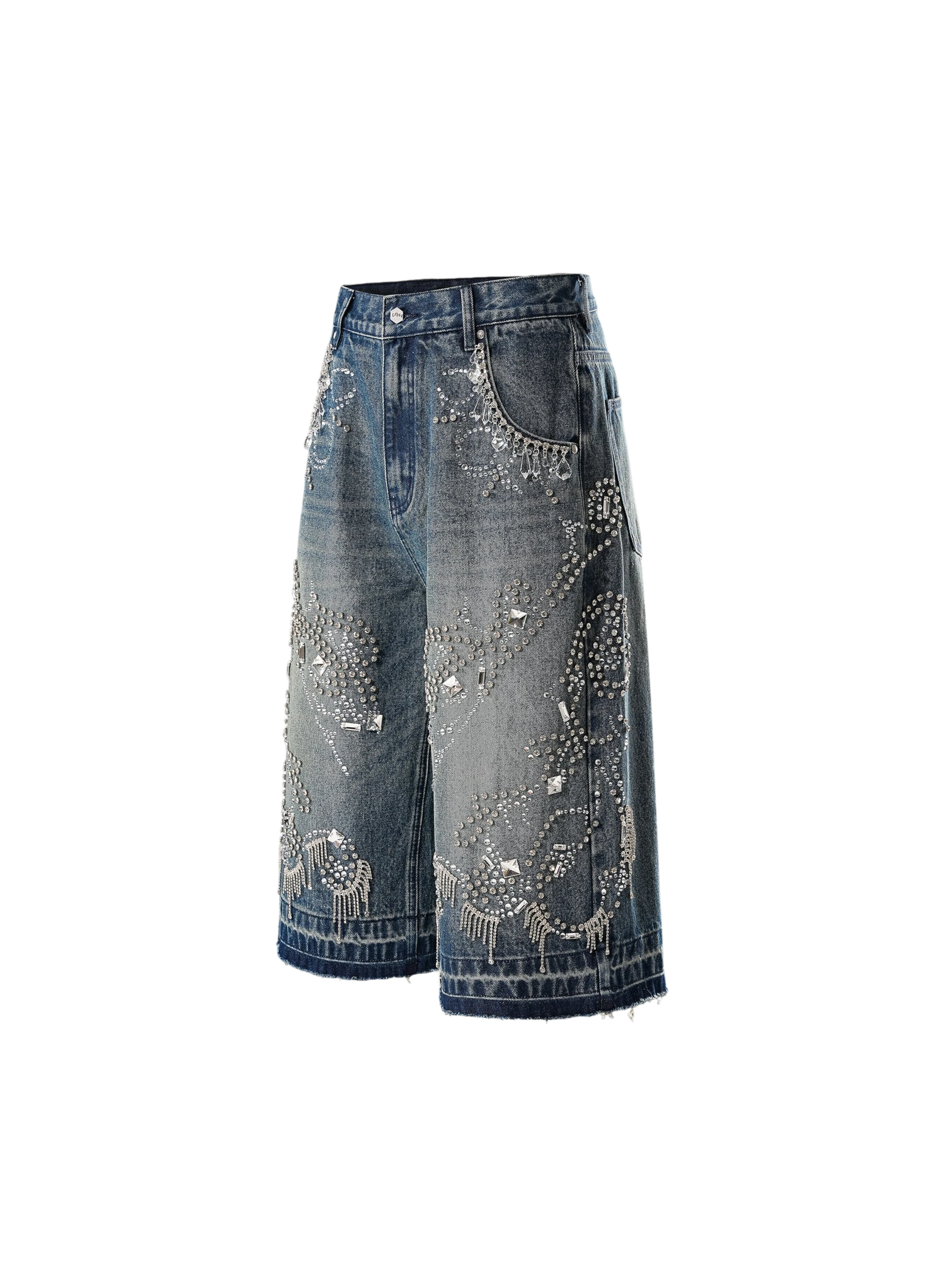 TBHNP Luminous Dawn rhinestone vine cropped wide-leg jeans — men's streetwear denim