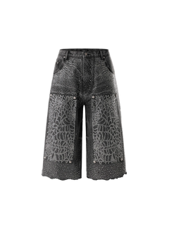 TBHNP Luminous Dawn cobweb rhinestone cropped jeans — men's streetwear denim