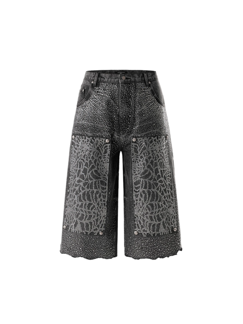 TBHNP Luminous Dawn cobweb rhinestone cropped jeans — men's streetwear denim