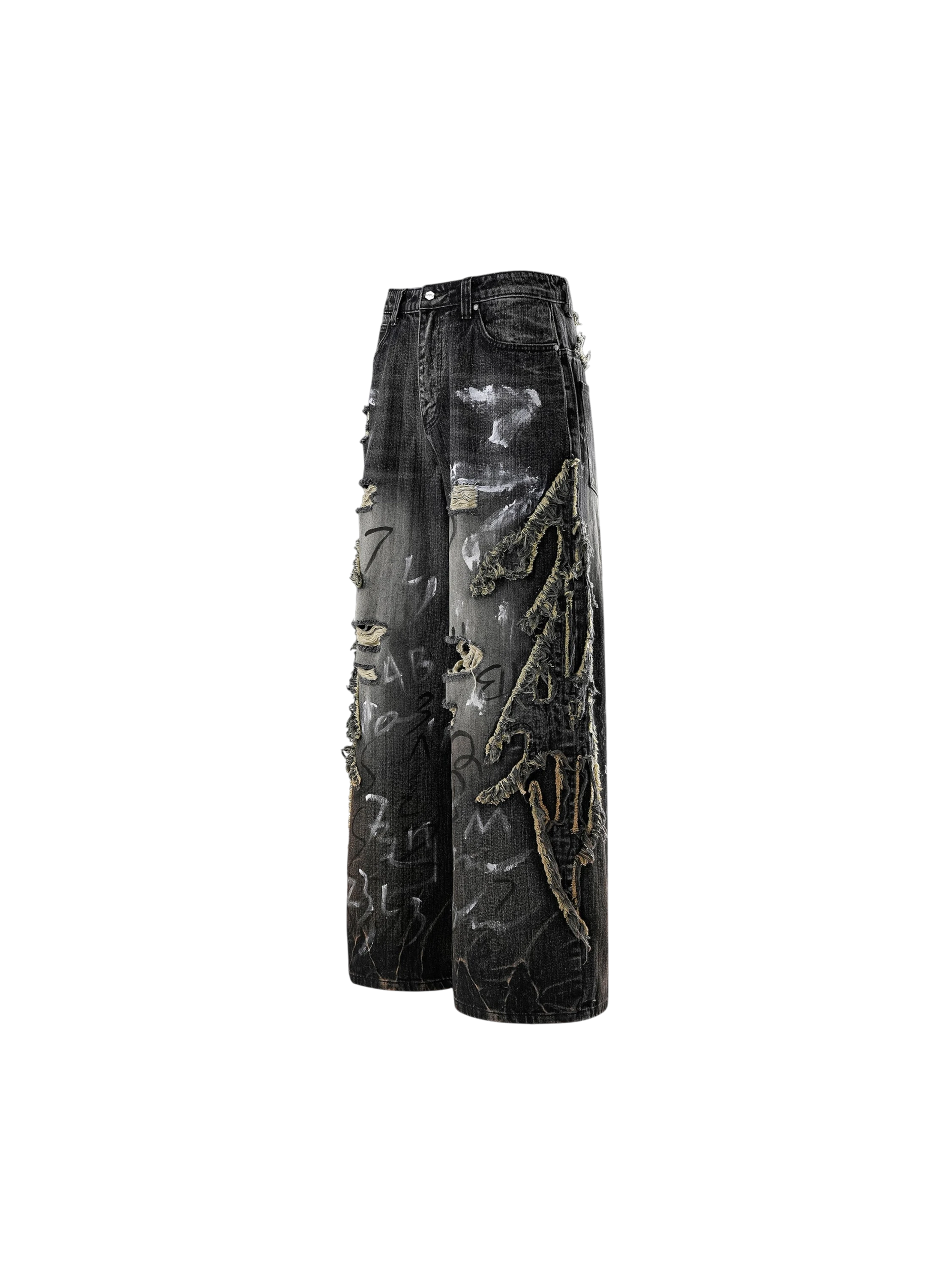 TBHNP Luminous Dawn graffiti distressed jeans, black — men's streetwear denim
