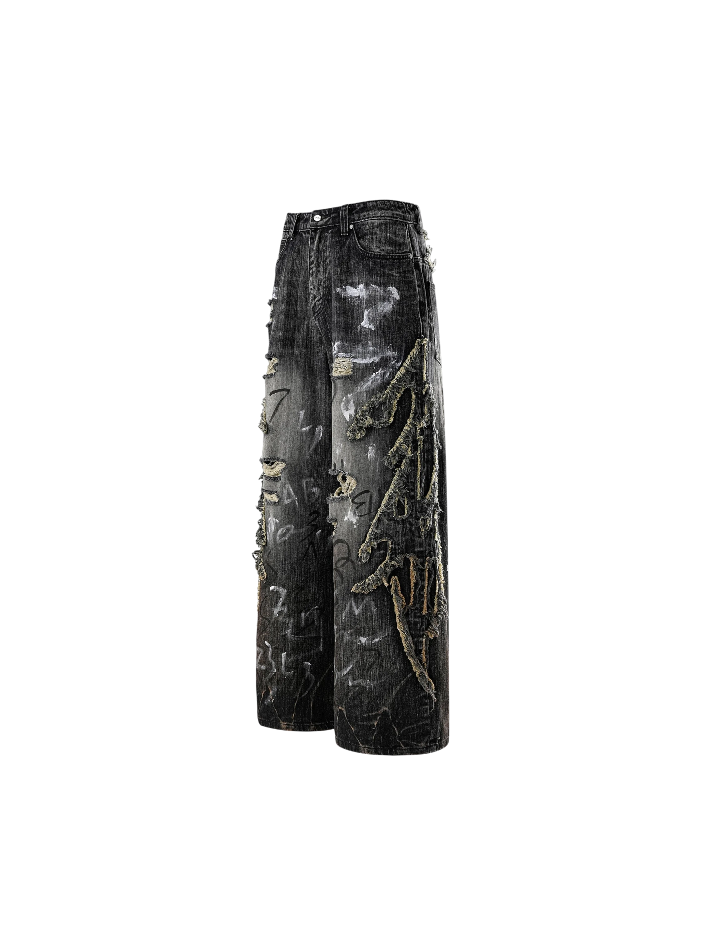 TBHNP Luminous Dawn graffiti distressed jeans, black — men's streetwear denim