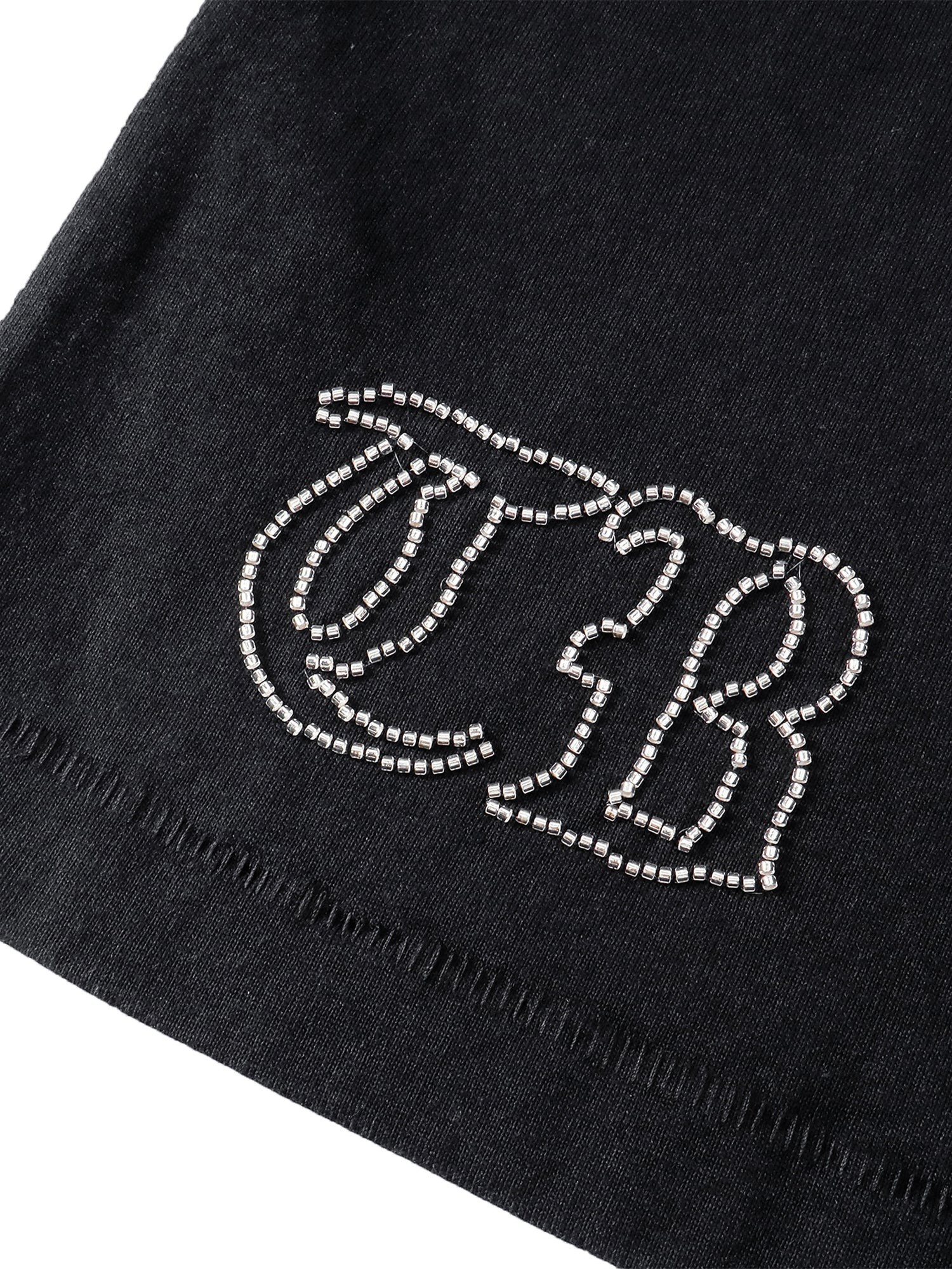 TBHNP Luminous Dawn distressed knight graphic long sleeve tee with bead-embroidered gothic lettering