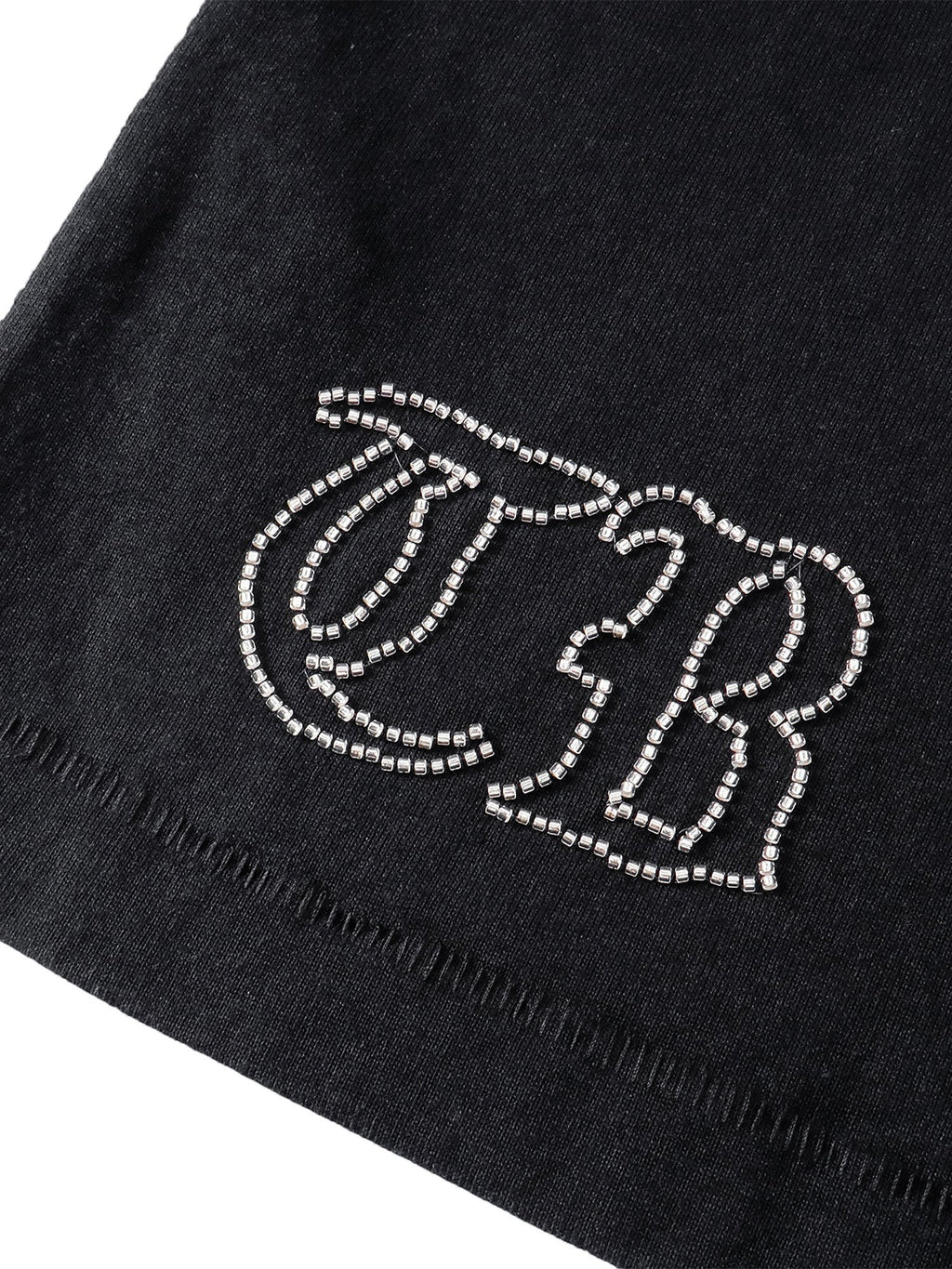 TBHNP Luminous Dawn distressed knight graphic long sleeve tee with bead-embroidered gothic lettering