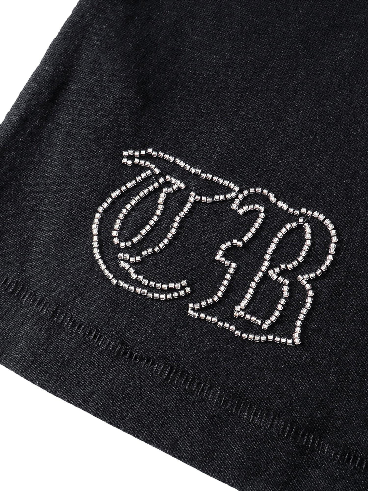 TBHNP Luminous Dawn distressed knight graphic long sleeve tee with bead-embroidered gothic lettering