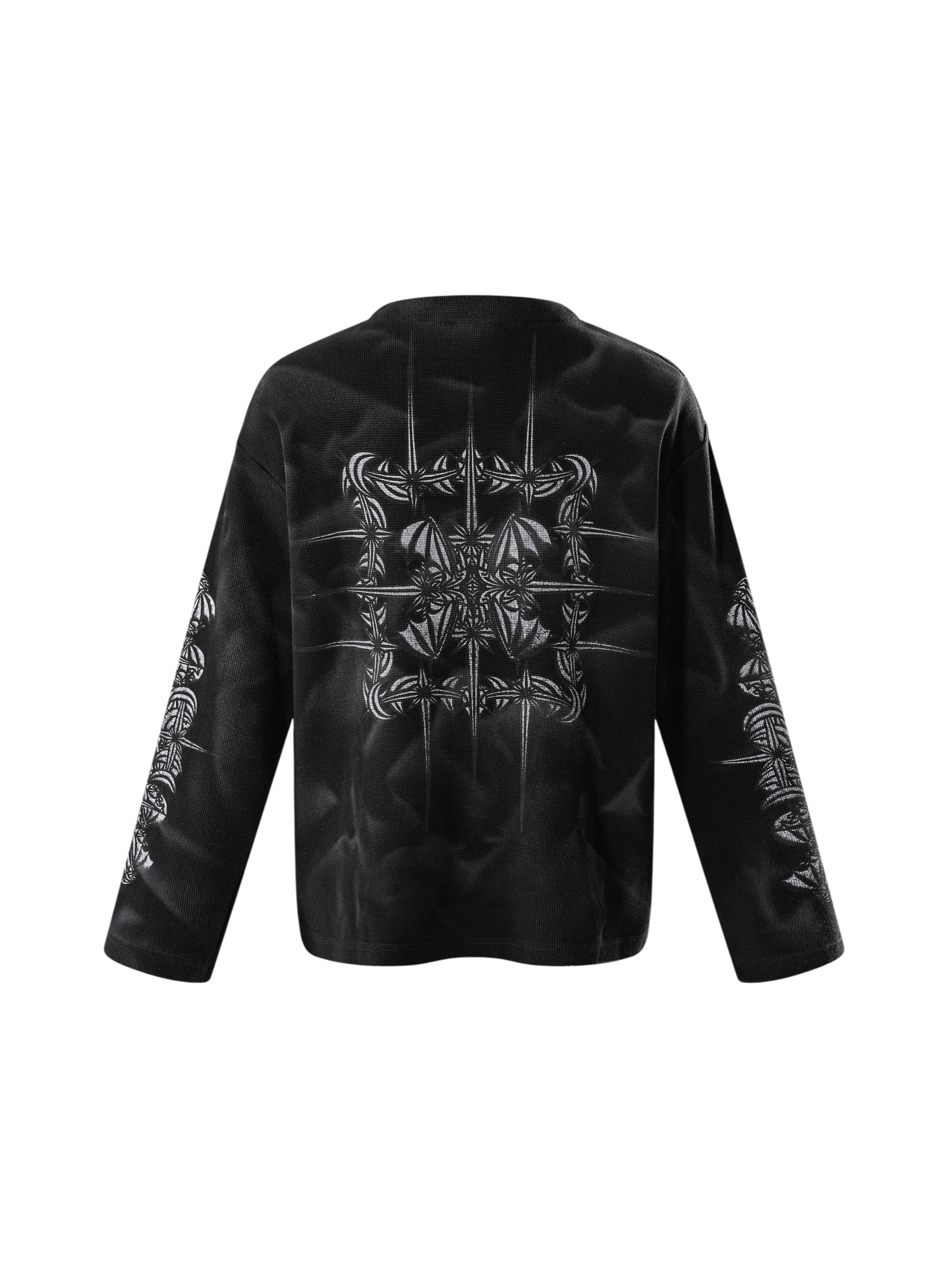 TBHNP Luminous Dawn waffle-knit henley long-sleeve top with metal chest badge — men's streetwear henley