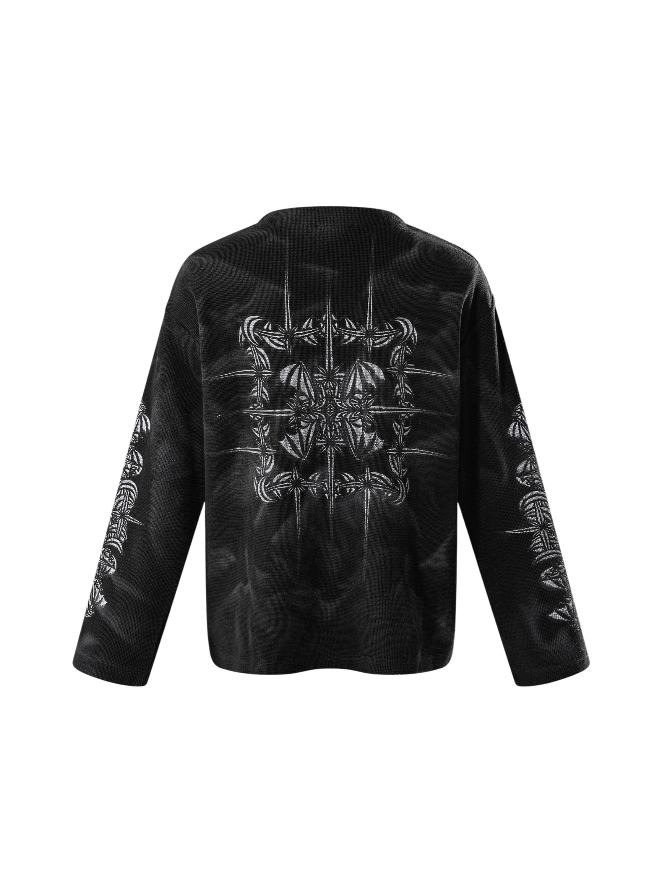 TBHNP Luminous Dawn waffle-knit henley long-sleeve top with metal chest badge — men's streetwear henley