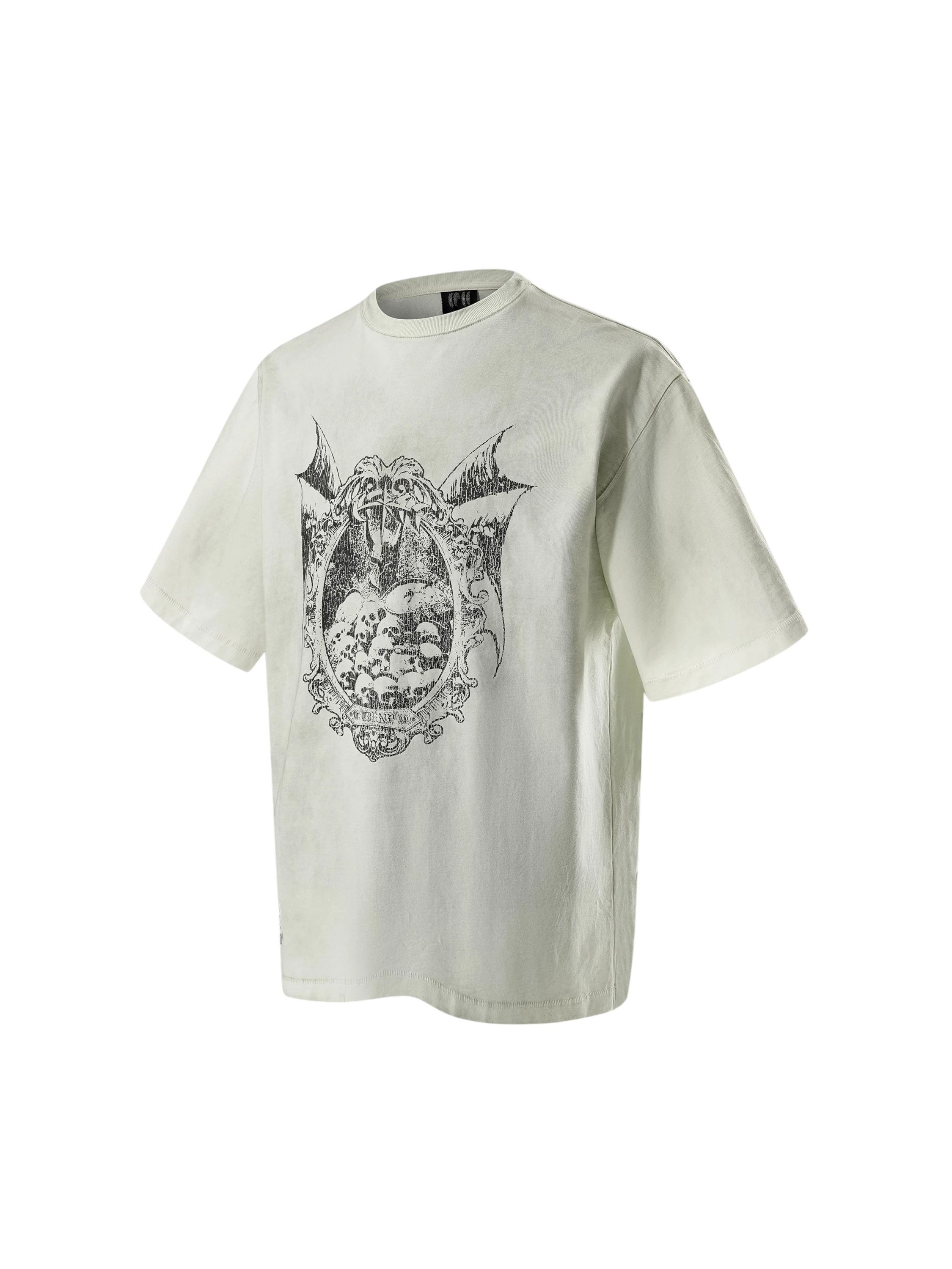 TBHNP Luminous Dawn knight badge washed t-shirt, white — men's streetwear graphic tee