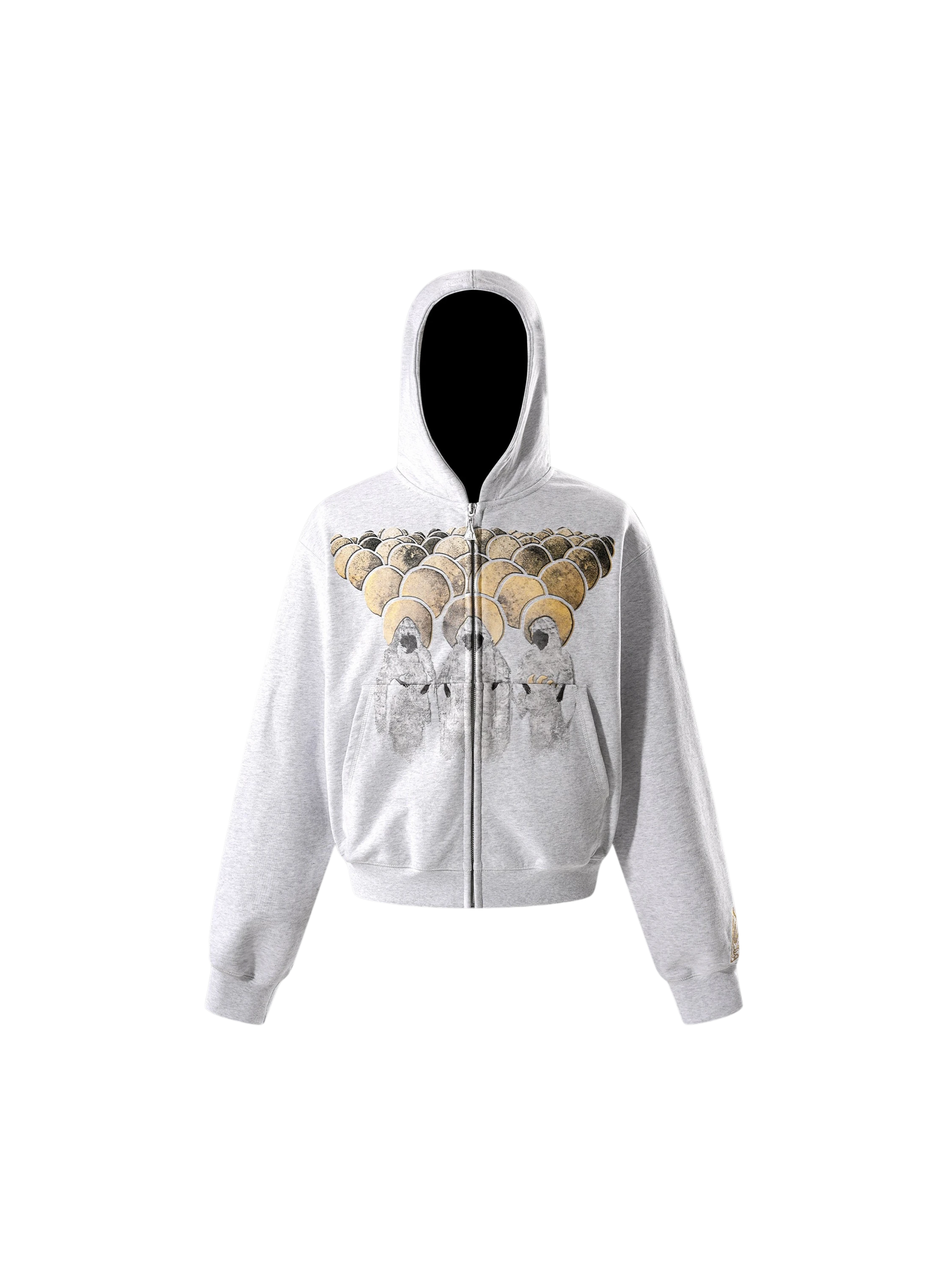 TBHNP Disciple graphic flocked zip-up hoodie, grey — men's streetwear hoodie