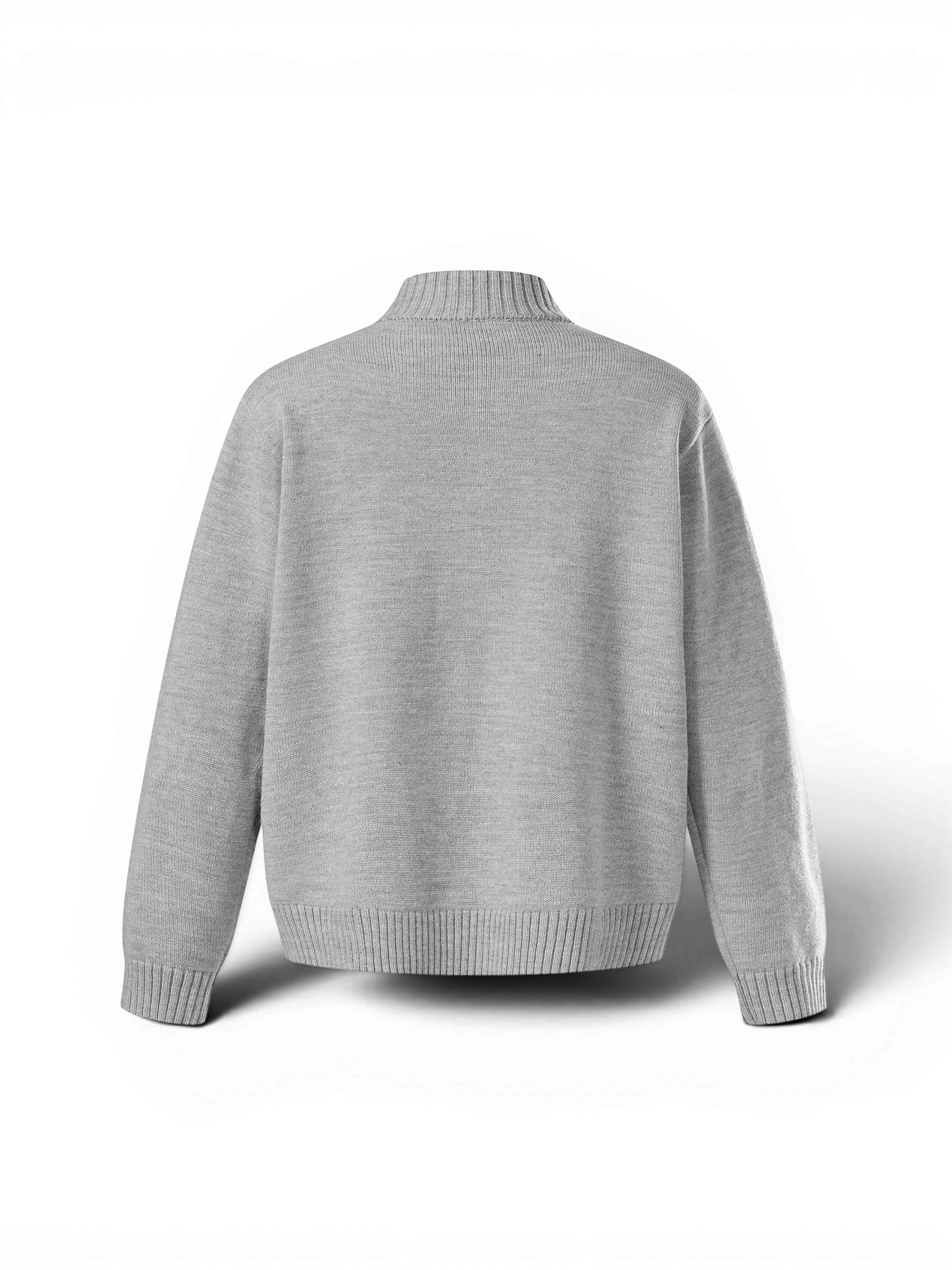 TBHNP Luminous Dawn knight quarter-zip knit sweater, heather grey — men's streetwear knitwear