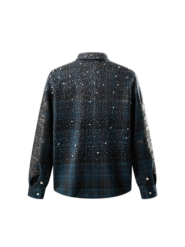 LUMINOUS DAWN RHINESTONE PEARL BAT PATTERN L-S SHIRT