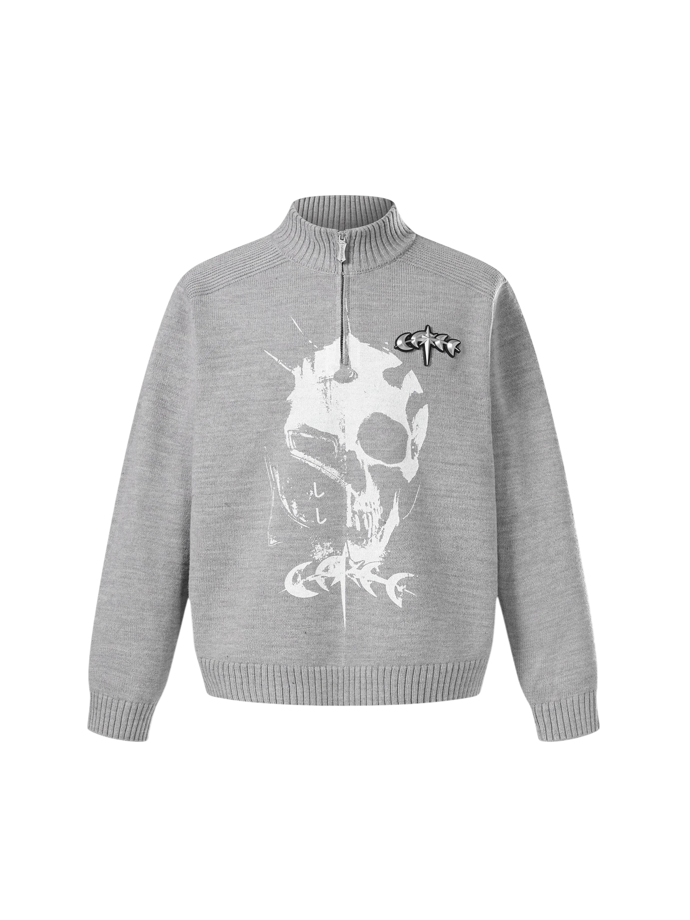 TBHNP Luminous Dawn knight quarter-zip knit sweater, heather grey — men's streetwear knitwear