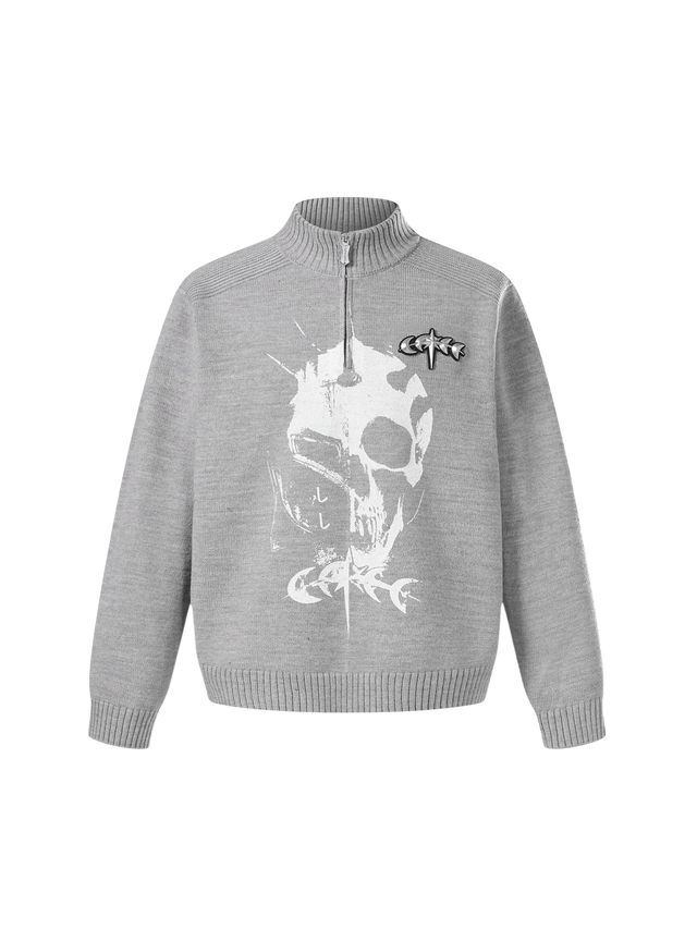 KNIGHT & UNDEAD PRINT QUARTER-ZIP SWEATER