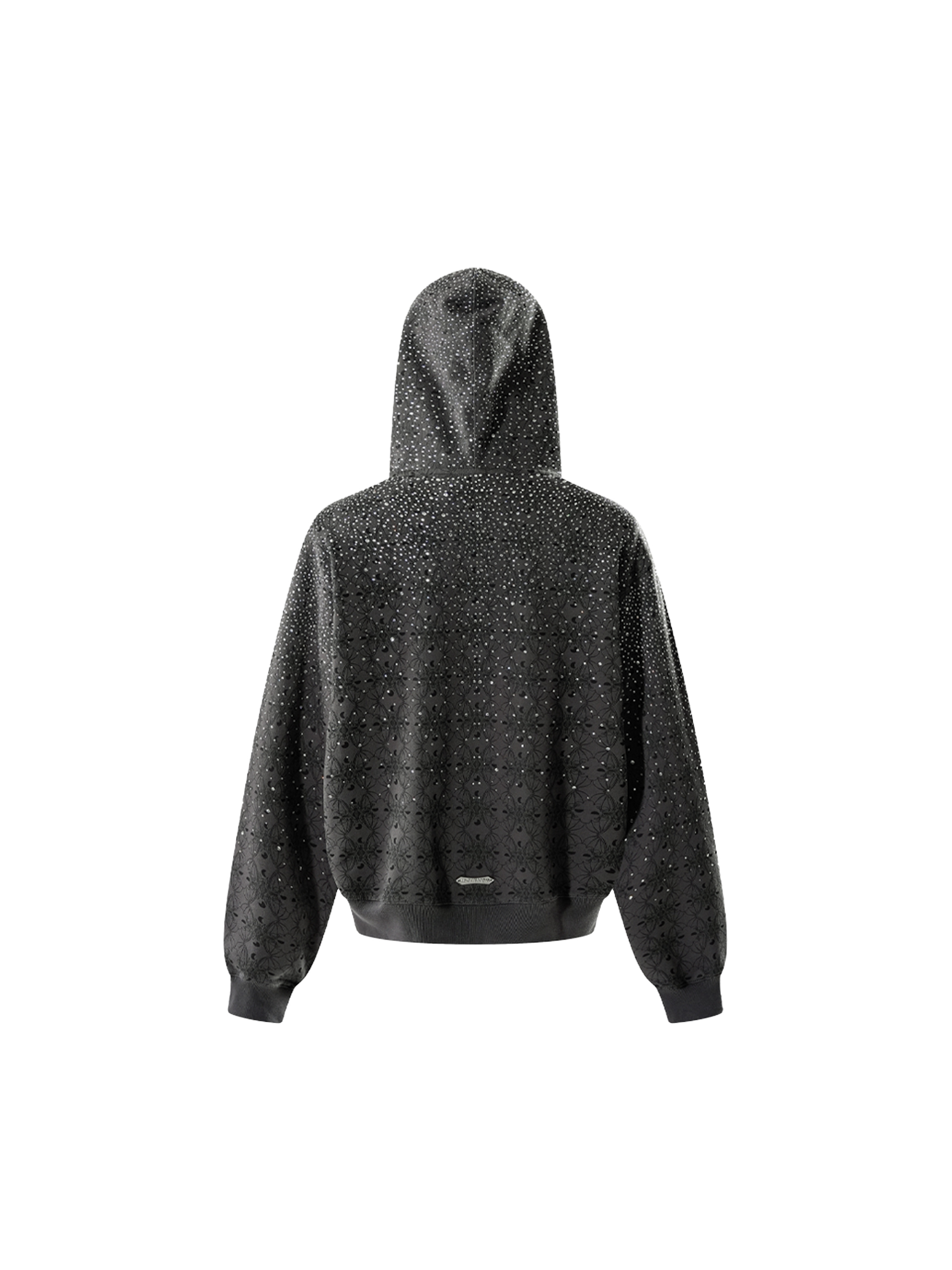 LUMINOUS DAWN DARK PATTERN RHINESTONE ZIP HOODIE