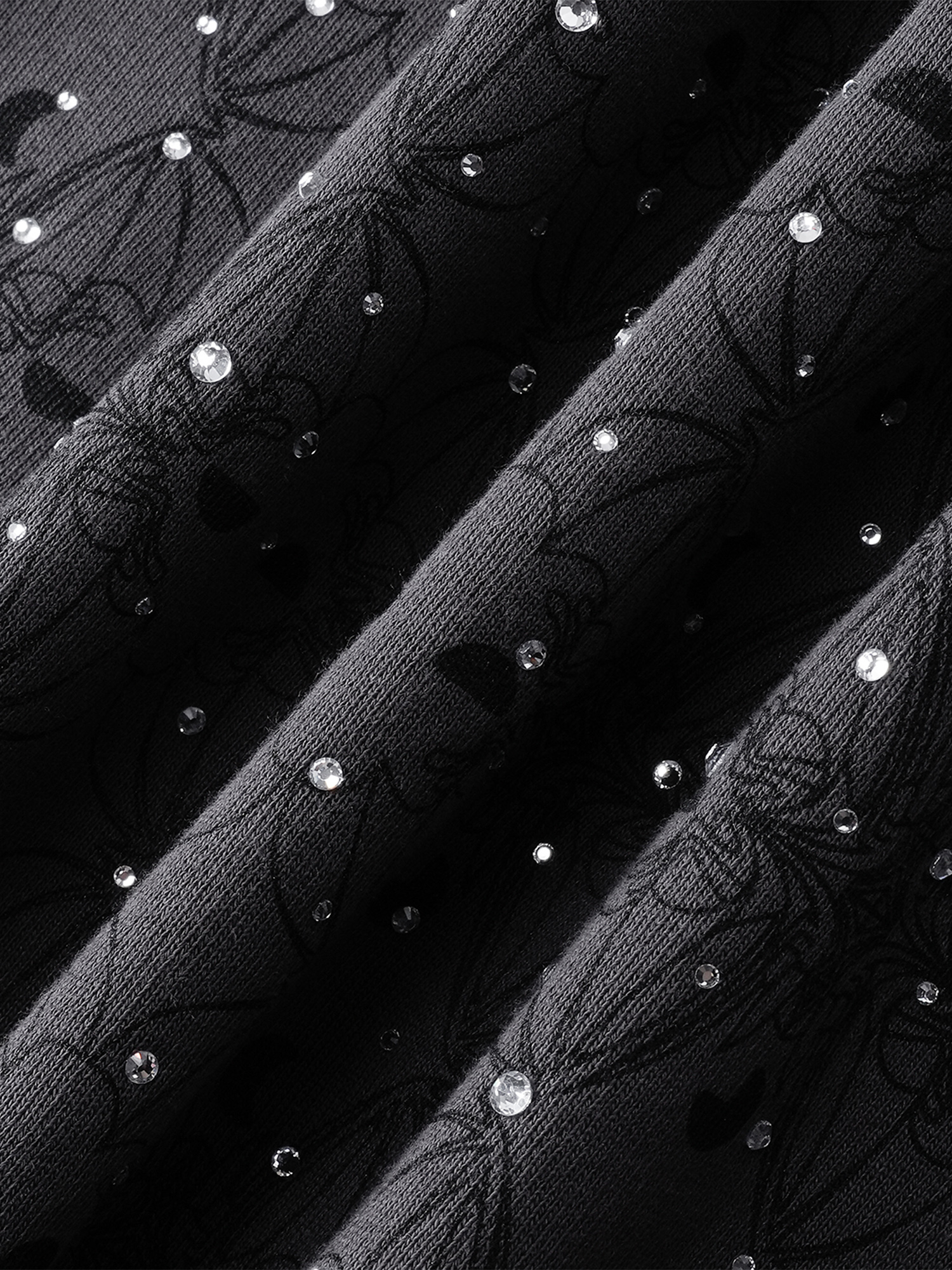 LUMINOUS DAWN DARK PATTERN RHINESTONE ZIP HOODIE