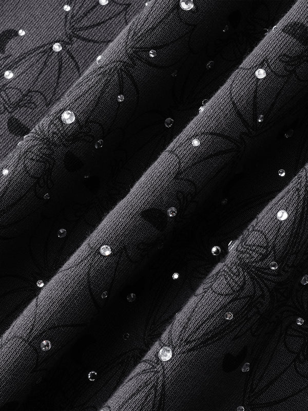 LUMINOUS DAWN DARK PATTERN RHINESTONE ZIP HOODIE