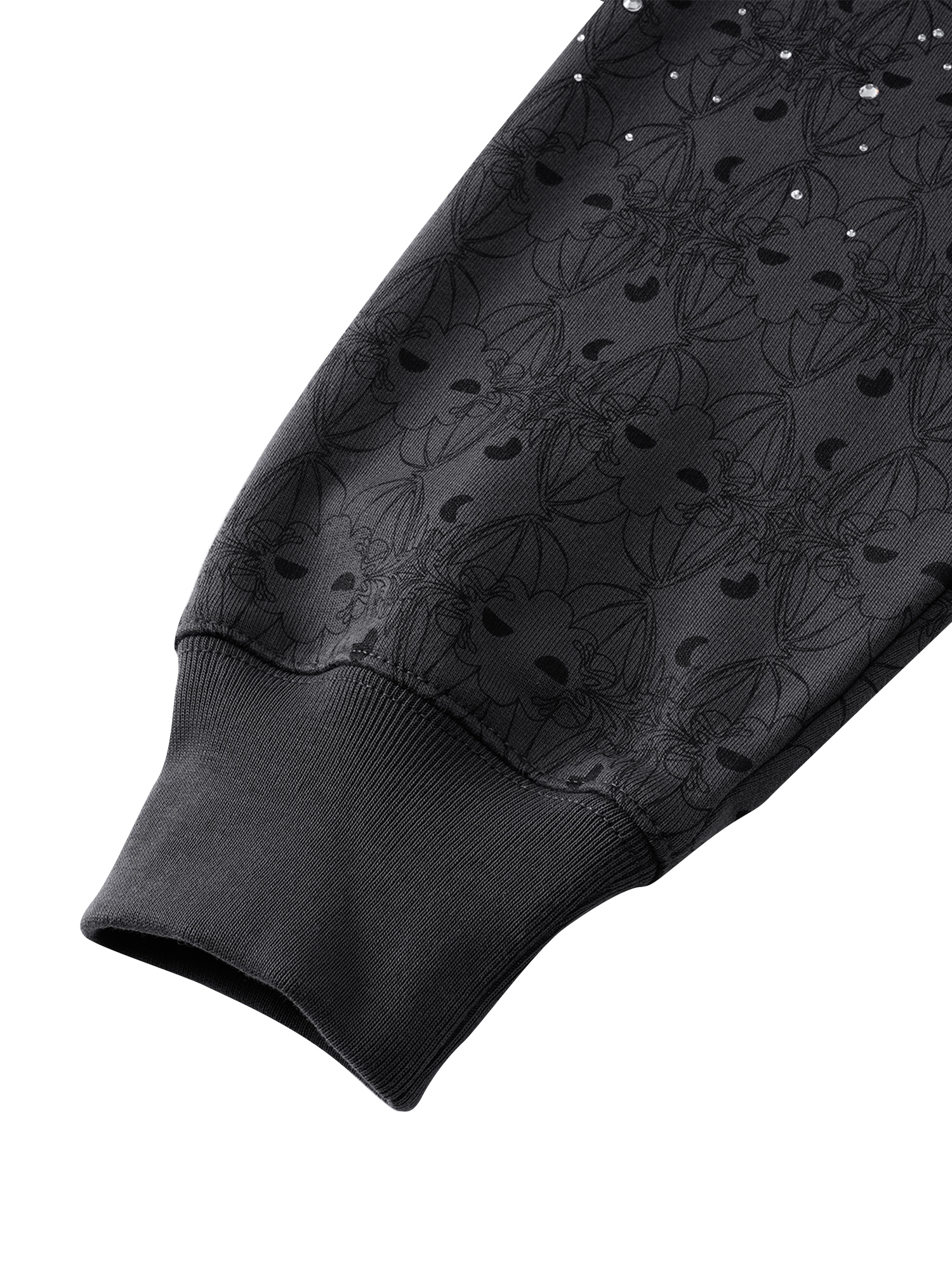 LUMINOUS DAWN DARK PATTERN RHINESTONE ZIP HOODIE
