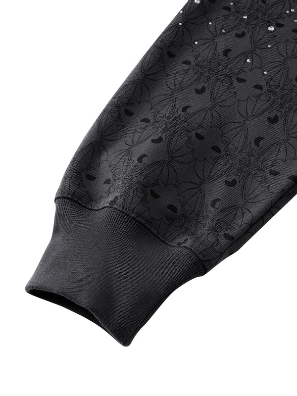 LUMINOUS DAWN DARK PATTERN RHINESTONE ZIP HOODIE