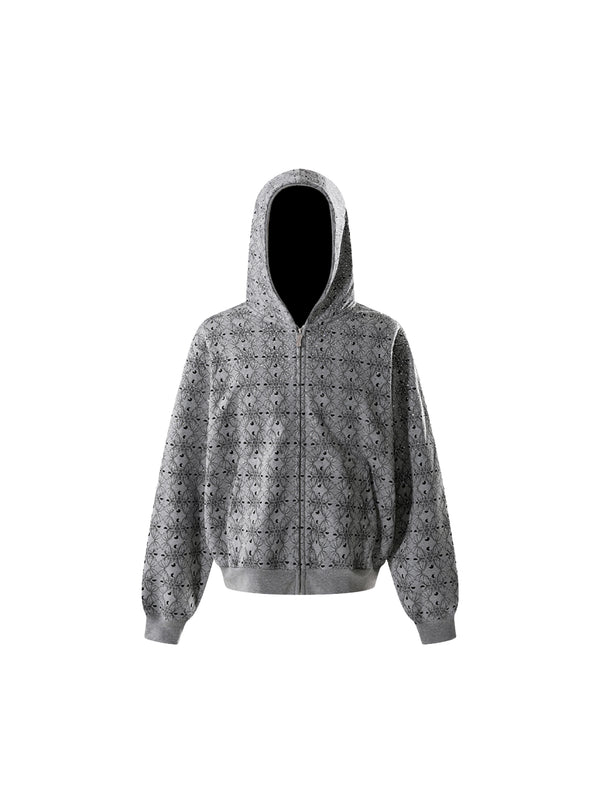 LUMINOUS DAWN DARK PATTERN RHINESTONE ZIP HOODIE